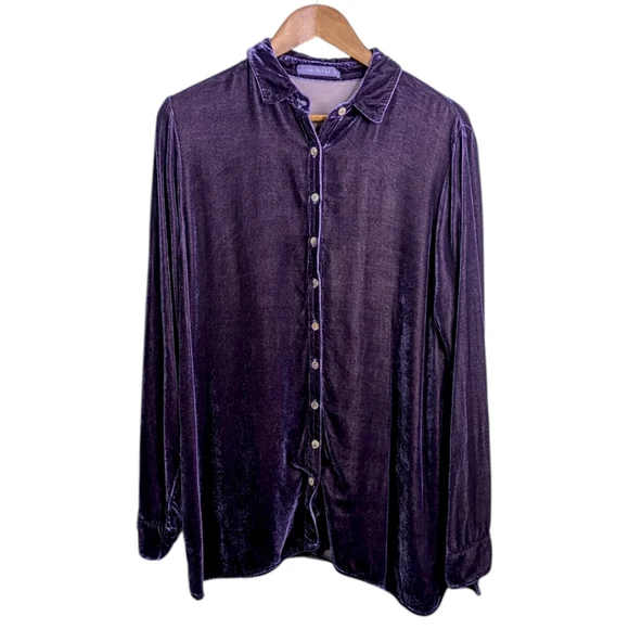 Cut Loose Cut Velvet Button Front Top Medium Purple Silk Blend Lagenlook L/S - Picture 10 of 10